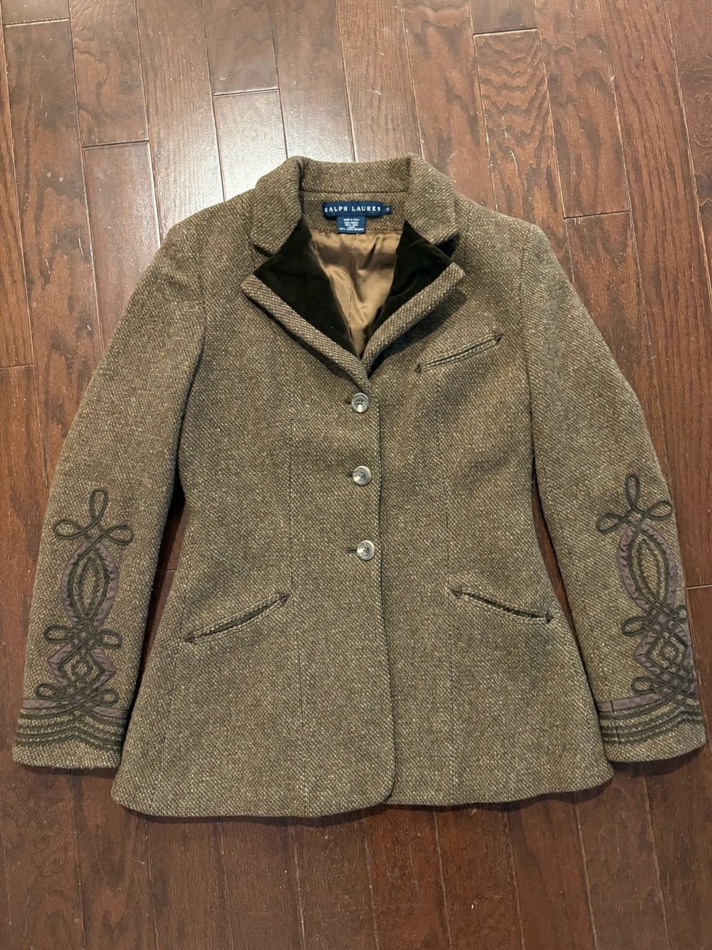 Ralph Lauren Equestrian Jacket Wool Tweed Blazer Embroidered Velvet Blue Label 8 - Picture 9 of 14